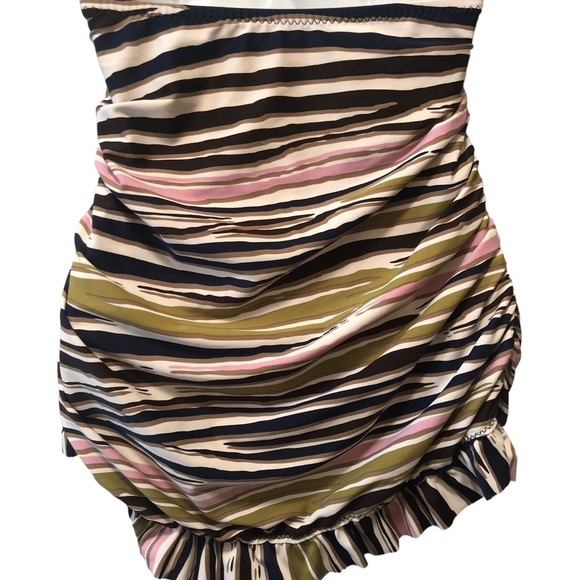 Becca By Rebecca Virtue Striped Halter Style Ruffle Skirt 1PC Swimsuit Sz. M - Picture 6 of 9